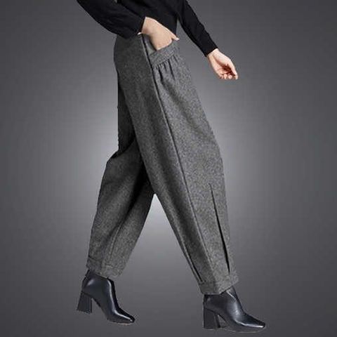 Pantalon de sarouel ample à jambes larges en laine, pantalon chaud de printemps 2022, taille haute pour femmes, pantalon de bureau 887B ► Photo 1/6