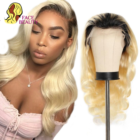 Perruque Lace Front Wig brésilienne Remy naturelle ombré-Facebeauty | Body Wave, couleur Blonde 1B 150%, longue densité de 613, perruque Lace Wig, pre-plucked ► Photo 1/6