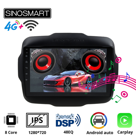 Lecteur GPS de voiture Sinosmart pour Jeep Renegade android 2016-2022 Radio de Navigation 8 cœurs, DSP 48EQ 2.5D IPS/écran QLED ► Photo 1/3