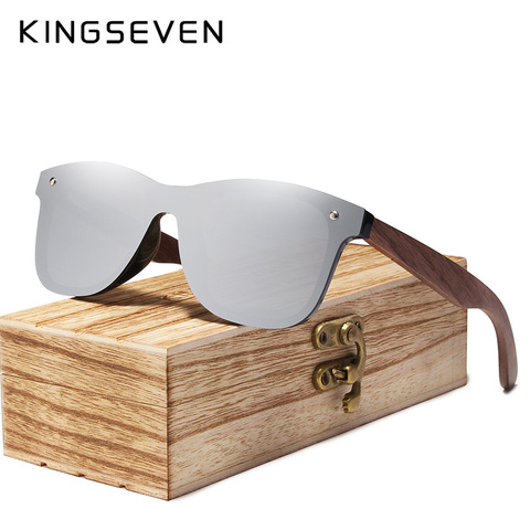 KINGSEVEN – lunettes de soleil polarisées pour hommes et femmes, verres UV400, miroir bois, Design de marque, ombres colorées, faites à la main ► Photo 1/6