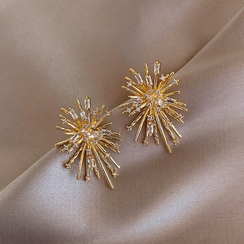 Boucles d'oreilles pour femmes, nouveau Design coréen, bijoux tendance, boucles d'oreilles de personnalité, feu d'artifice, incrusté de métal, cuivre, Zircon, pour femmes, offre spéciale ► Photo 1/6