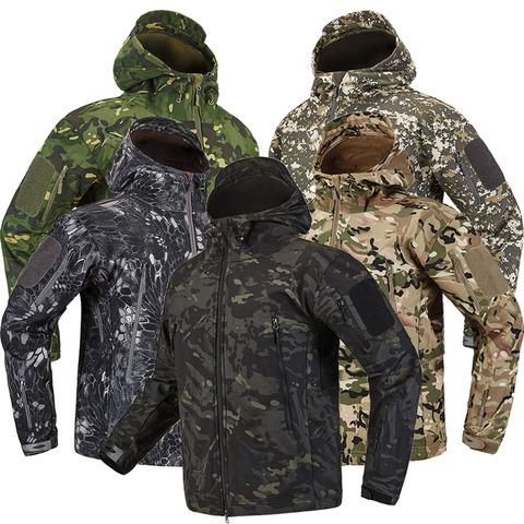 Extérieur peau de requin coquille souple veste tactique hommes imperméable coupe-vent polaire manteau chasse vêtements camouflage armée veste militaire ► Photo 1/6