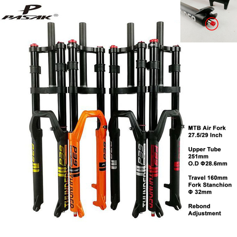 Pasak vtt Double épaule fourche pneumatique Suspension vélo amortisseur 29 27.5 QR 9*100mm voyage 160mm rebond réglage ► Photo 1/6