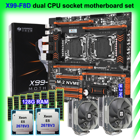 HUANANZHI X99-F8D double Socket carte mère avec 2*12 cœurs Xeon CPU E5 2678 V3 CPU refroidisseurs mémoire de marque 128G(8*16G) DDR4 RECC ► Photo 1/6