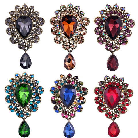 1PC cristal strass goutte d'eau grandes broches moyennes dames bijoux grand verre rouge broche broche pour les femmes bijoux de mariage cadeaux ► Photo 1/6