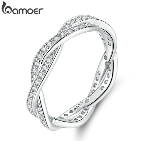 Bamoer – bague en forme de feuilles pavées tressées, anneaux empilables, couleur argent, ma princesse, reine, couronne, PA7222, 3 styles ► Photo 1/5