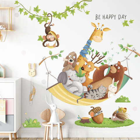 Autocollants muraux de girafe de dessin animé, pour chambres d'enfants, décor mural de maternelle, sparadrap muraux en PVC en vinyle auto-adhésif pour décoration de maison de pépinière ► Photo 1/6