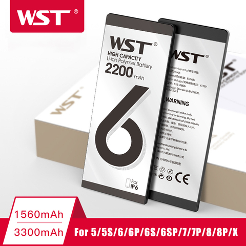 WST – batterie de téléphone à haute capacité, pour iPhone 6 6s 7 8 Plus 5 5s X, avec Kits d'outils complets ► Photo 1/6