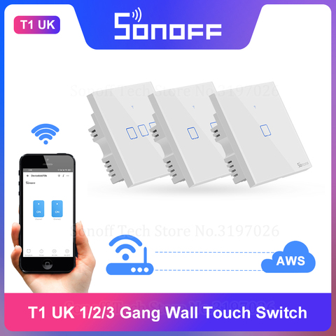 Itead Sonoff – interrupteur mural tactile T1 UK, 1/2/3 gangs, 433Mhz, Wifi contrôlé par RF, Support LAN eWeLink, fonctionne avec Alexa Google Home IFTTT ► Photo 1/6