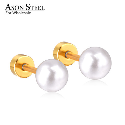 ASONSTEEL fille boucles d'oreilles Imitation perle 6mm or/argent couleur boucles d'oreilles Style mignon acier inoxydable boucles d'oreilles rondes pour hommes ► Photo 1/6