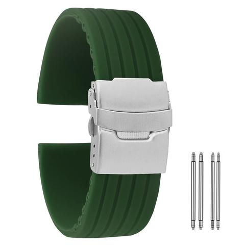 Bracelet de montre en Silicone vert rétro 18mm 20mm 22mm 24mm pasek do zegarka Bracelet de montre étanche résistant cinturino orologio ► Photo 1/6