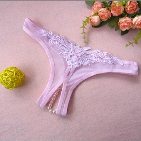 Culotte à entrejambe ouvert pour femmes, sous-vêtements Sexy en dentelle, culotte à entrejambe avec perles, string, grande taille ► Photo 1/6