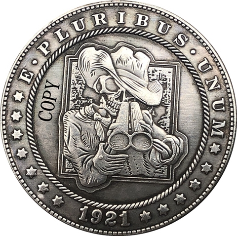 Copie de pièce de monnaie Hobo Nickel 1921-D Morgan Dollar USA Type 193 ► Photo 1/2