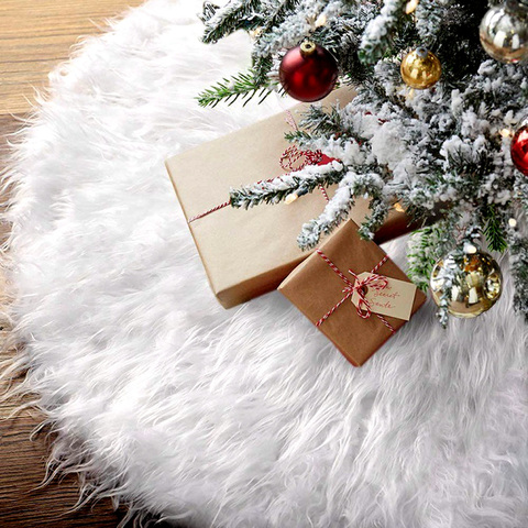 Jupe d'arbre de noël blanche en peluche, fausse fourrure, tapis d'arbre de noël, décorations de joyeux noël, nouvel an, décoration de maison ► Photo 1/6