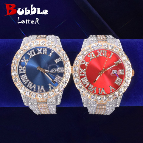 Montre pour hommes grand cadran rouge horloge à Quartz militaire de luxe grand strass affaires montres imperméables Relogio Masculino ► Photo 1/6