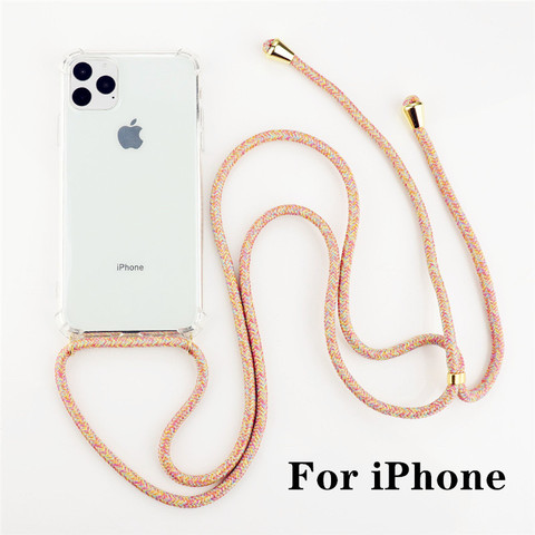 Pour iPhone 11 étui collier lanière épaule corde cordon clair souple housse de téléphone pour iPhone XR 11 Pro Max XS MAX X 7 8 6 S plus ► Photo 1/6
