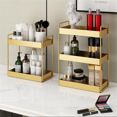 Stockage cosmétique en métal maquillage organisateur boîte Double couche support de sol Multi fonction salle de bain chambre salon support ► Photo 1/6