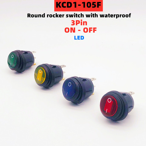 Interrupteur à bascule étanche rond LED KCD1-105, 3 broches, 2 positions, 6a/10a, 250V/125V AC, 1 pièce ► Photo 1/6