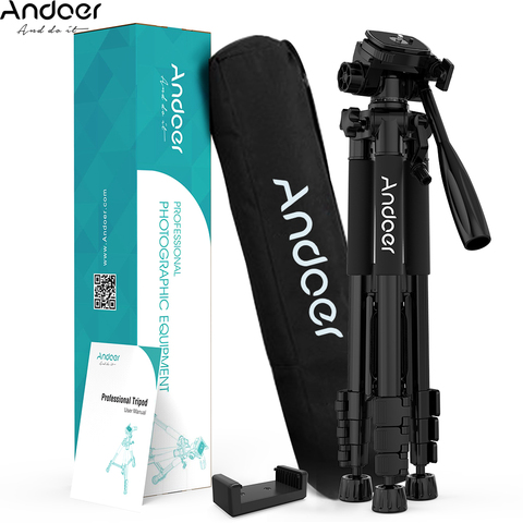 Andoer TTT-663N 57.5 pouces caméra trépied pour téléphone Tripode Para Camara pour DSLR reflex caméscope avec sac de transport pince de téléphone ► Photo 1/6