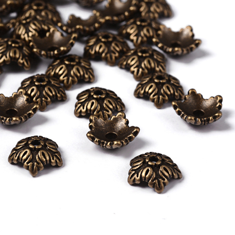 Bouchons de perles de 5 pétales en Bronze Antique de Style tibétain, 100 pièces, pour la fabrication de bijoux, trou 10x4mm: 1mm ► Photo 1/6