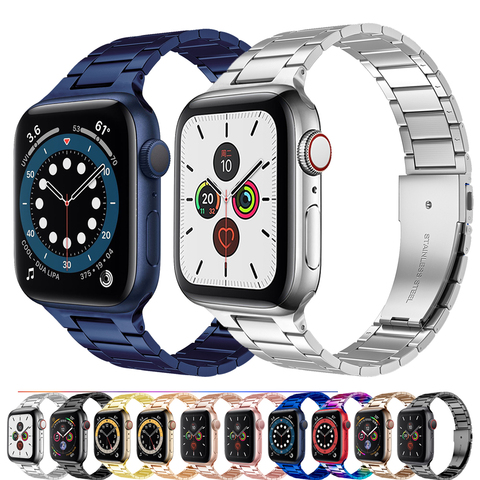 Bracelet en acier inoxydable pour Bracelet de montre Apple 44mm 40mm 6 SE 5 4 Bracelet à maillons métalliques Ultra minces série iWatch 3 2 42mm 38mm ► Photo 1/6