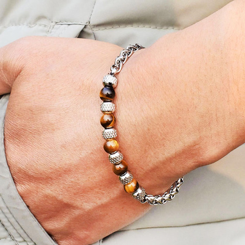 Bracelet réglable en acier inoxydable pierre perlée bracelets pour femme pulseras bijoux hommes bileklik accessoires bijoux homme ► Photo 1/6
