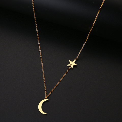 DOTIFI-collier classique pour femmes, en acier inoxydable, bijou de fiançailles à la mode, couleur or argent, étoile lune, chaîne clavicule ► Photo 1/6