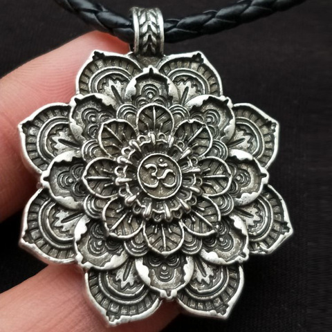 Om collier avec pendentif en fleur de Lotus, collier de Yoga, bijou spirituel, méditation spirituelle, bouddha, indien ► Photo 1/6