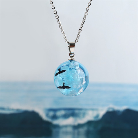 Collier pendentif créatif en résine pour femmes, chaîne bleue ciel, blanche, nuage, transparente, en forme de boule, bijoux à la mode ► Photo 1/6