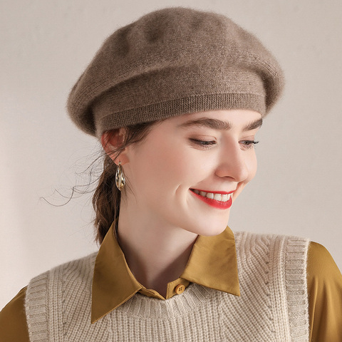 Bérets en cachemire de chèvre pur pour femme, chapeaux tricotés, couvre-chef tendance, 3 couleurs, Pashmina, nouvelle collection hiver 100%, 2022 ► Photo 1/6