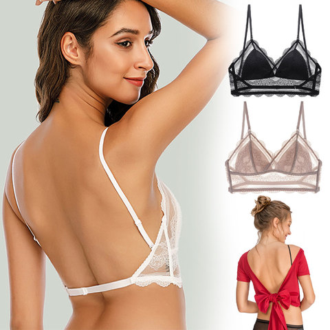 Soutien-Gorge En Dentelle Sexy U Profond Dos Nu Soutien-Gorge Triangulaire Doux Sous-Vêtements Sans Couture Femmes Bas Dos Transparent Soutiens-gorge Biustonosz Réservoir Hauts ► Photo 1/6