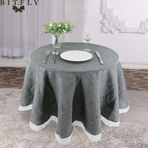 Nappe ronde couverture de Table de fête de mariage imiter lin dentelle nappe nordique thé café nappes maison cuisine décor ► Photo 1/6