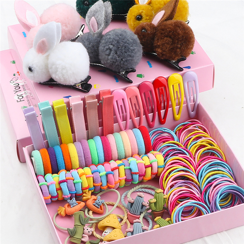 Accessoires de cheveux ensemble enfants colorés élastiques bandes de cheveux pour bébé filles enfants mignon épingle à cheveux mixte élastique pinces à cheveux bandeau ► Photo 1/6