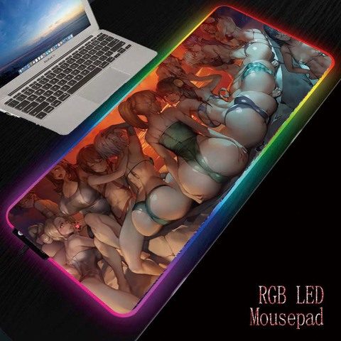 XGZ Anime Sexy fille cul jeu RGB grand tapis de souris ordinateur tapis de souris Led rétro-éclairage XXL Surface tapis de souris clavier tapis de bureau ► Photo 1/6