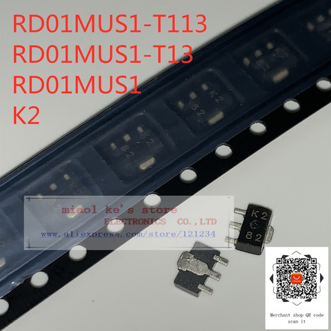 Transistor RD01MUS1 K2 sot-89 (5 pièces ~ 10 pièces), 100%, RD01MUS1-T113, RD01MUS1-T13, 0.8, nouveau, Original, alimentation> 7.2 W, Gp>14db @ Vdd = 520 V f = MHz ► Photo 1/2