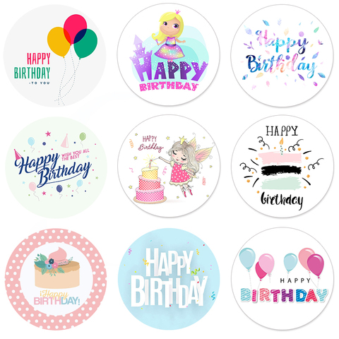 Autocollant rond joyeux anniversaire, étiquette adhésive en papier pour boulangerie maison, emballage cadeau, Scrapbooking, fête pour enfants ► Photo 1/6