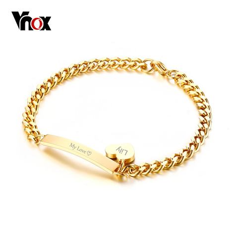 Vnox Peut Graver Mince ID Tag Bracelet Coeur Charme Bracelet pour les Femmes Chaîne En Acier Inoxydable Charmes Bracelets Lady Bijoux Bijoux ► Photo 1/6