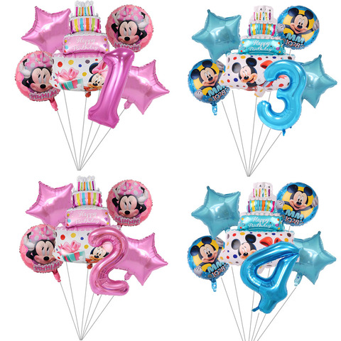 Ensemble de ballons Mickey et Minnie Mouse en aluminium, 18 pouces, décorations de fête d'anniversaire, de dessin animé, jouets de fête prénatale pour enfants ► Photo 1/6