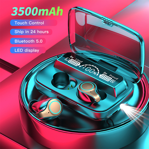 Nouveau 3500 mAh sans fil Bluetooth 5.0 écouteurs TWS LED affichage tête téléphones sport étanche écouteurs HiFi stéréo casque ► Photo 1/6