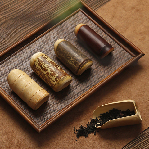 Thé en bambou vieux charbon, cuillère à thé, boîte à thé, thé Zen Kungfu, cérémonie de thé japonaise faite à la main, costume Six messieurs ► Photo 1/6