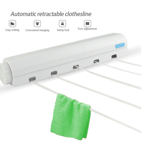 Ligne de vêtements murale rétractable cintre à linge intérieur extérieur étendoir à linge corde à linge rétractable ► Photo 1/6