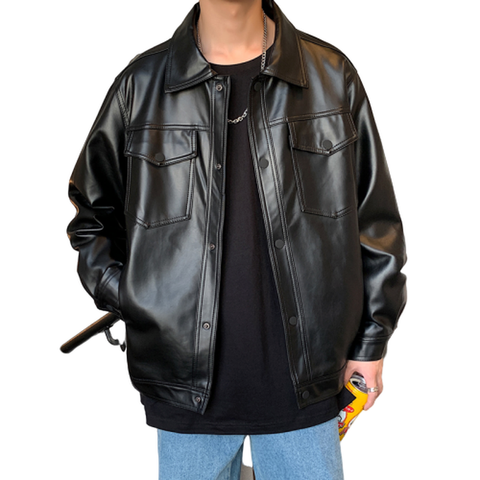 Blouson de motard 2022 à simple boutonnage, ample en cuir souple, nouveau printemps veste hommes décontractée ► Photo 1/6