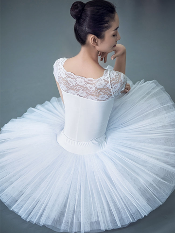 Tutu de Ballet professionnel blanc noir, taille élastique pour adultes, ballerine 5 couches, maille dure, jupe Tutu avec slip ► Photo 1/6