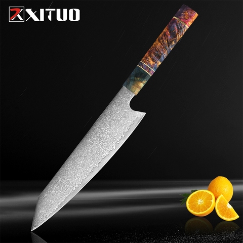 XITUO couteau de Chef japonais damas 8 pouces, en acier damas, couteau de cuisine pour trancher le saumon, couperet à viande Santoku en bois solidifié HD ► Photo 1/6