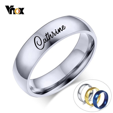 Vnox – bague avec nom personnalisé pour femmes et hommes, 6mm, en acier inoxydable, Alliance classique ► Photo 1/6