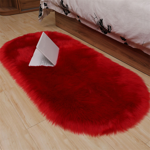 Couverture rouge fausse fourrure Imitation laine tapis zone de plancher couleur Pure tapis en peau de mouton Shaggy tapis pour salon chambre ► Photo 1/6