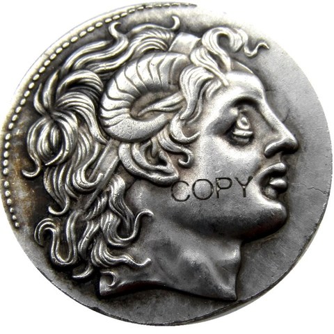 G(14) Tetradrachm d'argent | Rare, superbe, Lysimachos, avec Portrait de alexandre-297 BC, pièces à copier en plaqué argent ► Photo 1/1