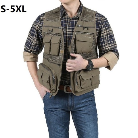 Gilet de pêche d'été en maille à séchage rapide pour hommes, gilet multi-poches de photographie professionnelle, vestes de déchargement pour hommes ► Photo 1/6