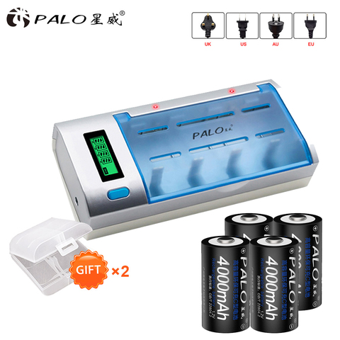 Palo LCD chargeur de batterie intelligent pour 1.2V AA AAA C D taille 9V batterie + 4Pc 1.2V Nimh 4000mah C taille R14 batterie Rechargeable ► Photo 1/6