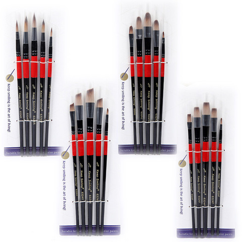 Lot de 5 pinceaux multifonctions en nylon pour dessin, Double couleur, manche en bois, noir, rouge ► Photo 1/6